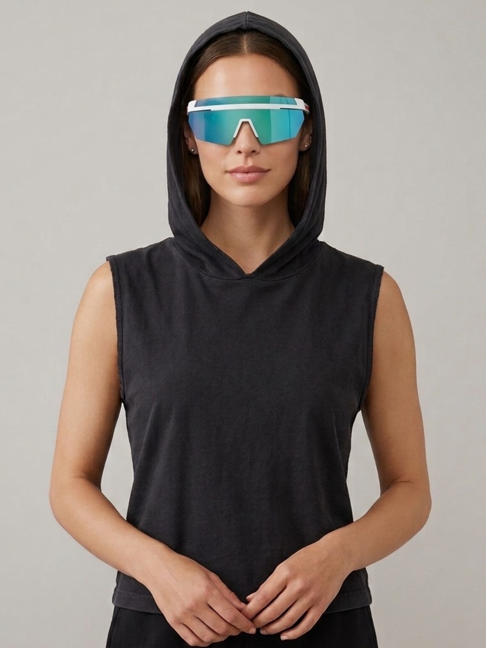 Vintage Black Cotton Sleeveless Hooded Tank Top - Small